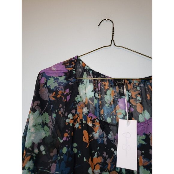 Jessica Simpson Women Sz S Dress Long Sleeve Floral Multicolor Scoop Knee Length - Picture 7 of 7